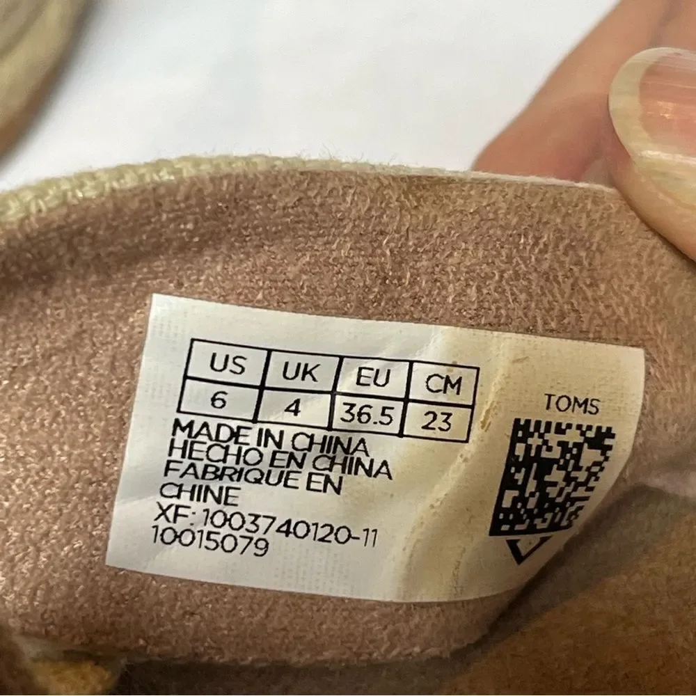 Toms Women's Braided Wedge Espadrille Sandals Light Tan Size 6 Canvas Straps